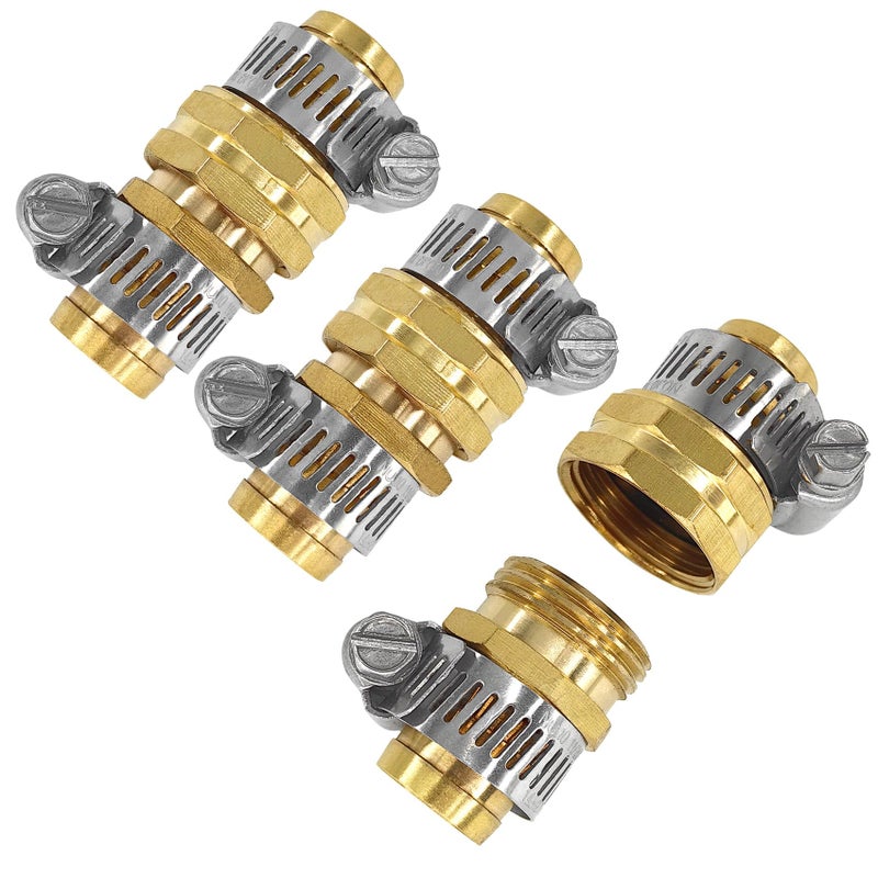 Gardeningwill 3Sets Brass 3/4" Garden Heavy Duty Hose Mender Repair End Replacement Male Female Connector with Stainless Clamp - Image 1